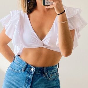 White Ruffled Zara Crop Top